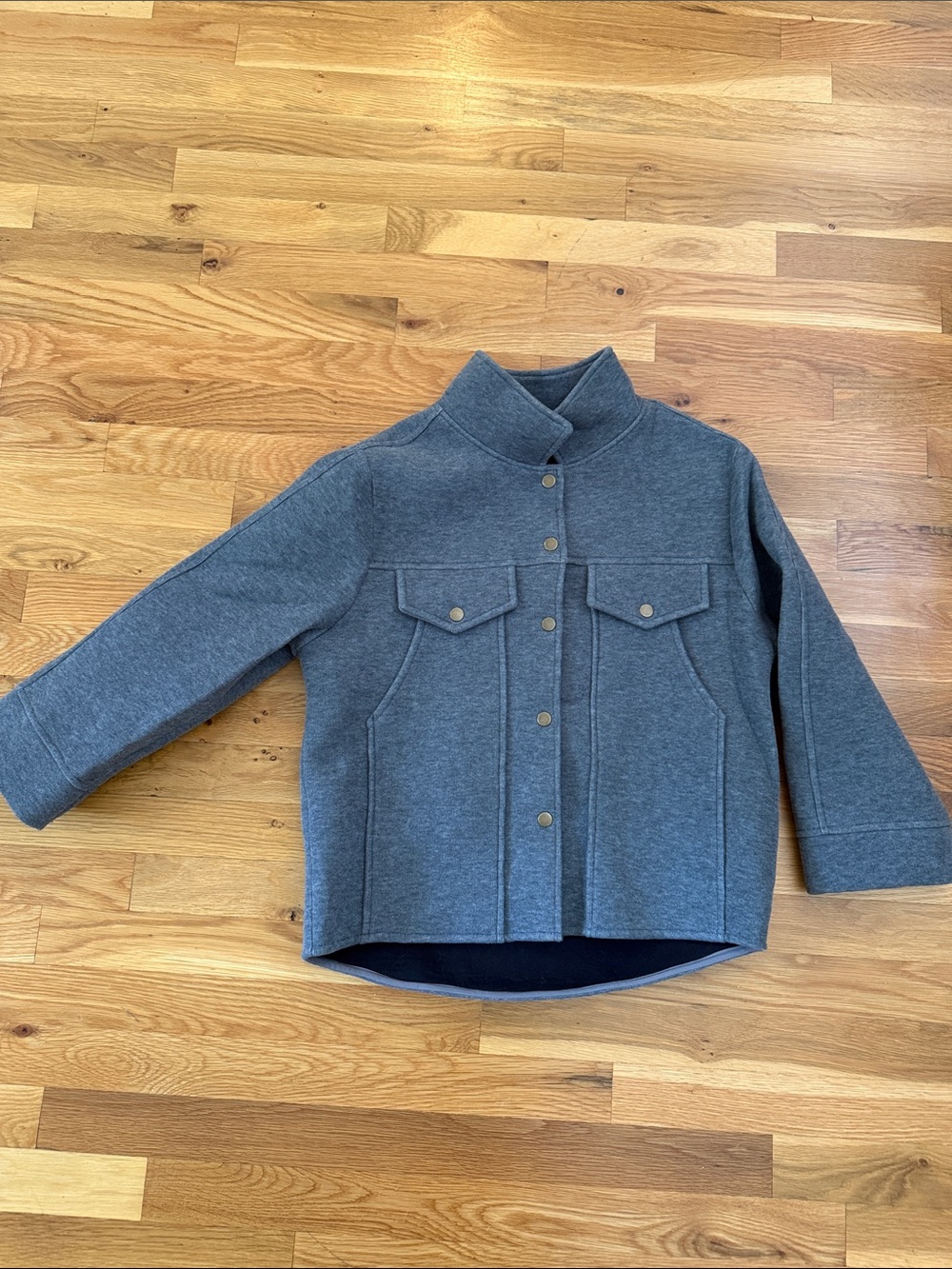 Womens Charcoal Snap-Front Jean-Style Jacket